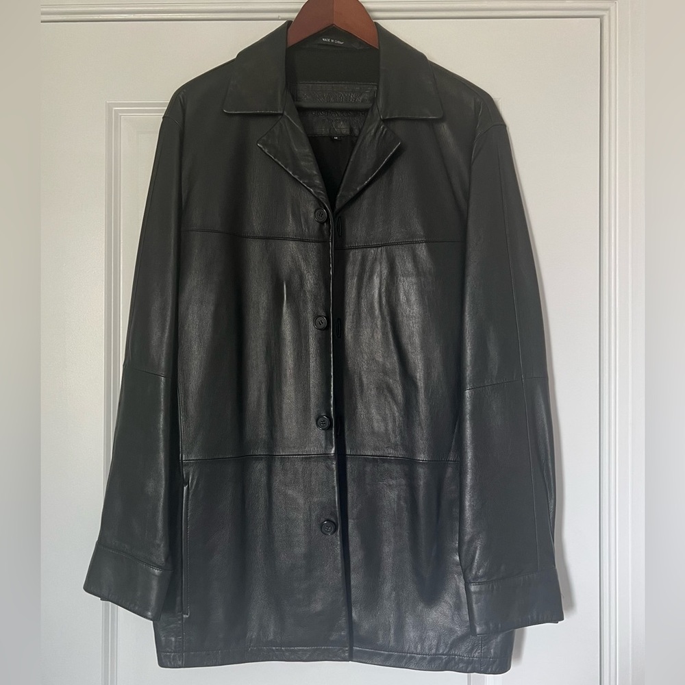 New Men’s Genuine Black Leather Bugatchi Jacket Blazer Coat Sz M